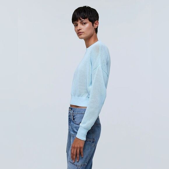 NWT Madewell Loose Knit Crewneck Sweater in Clarity Blue - Picture 3 of 9